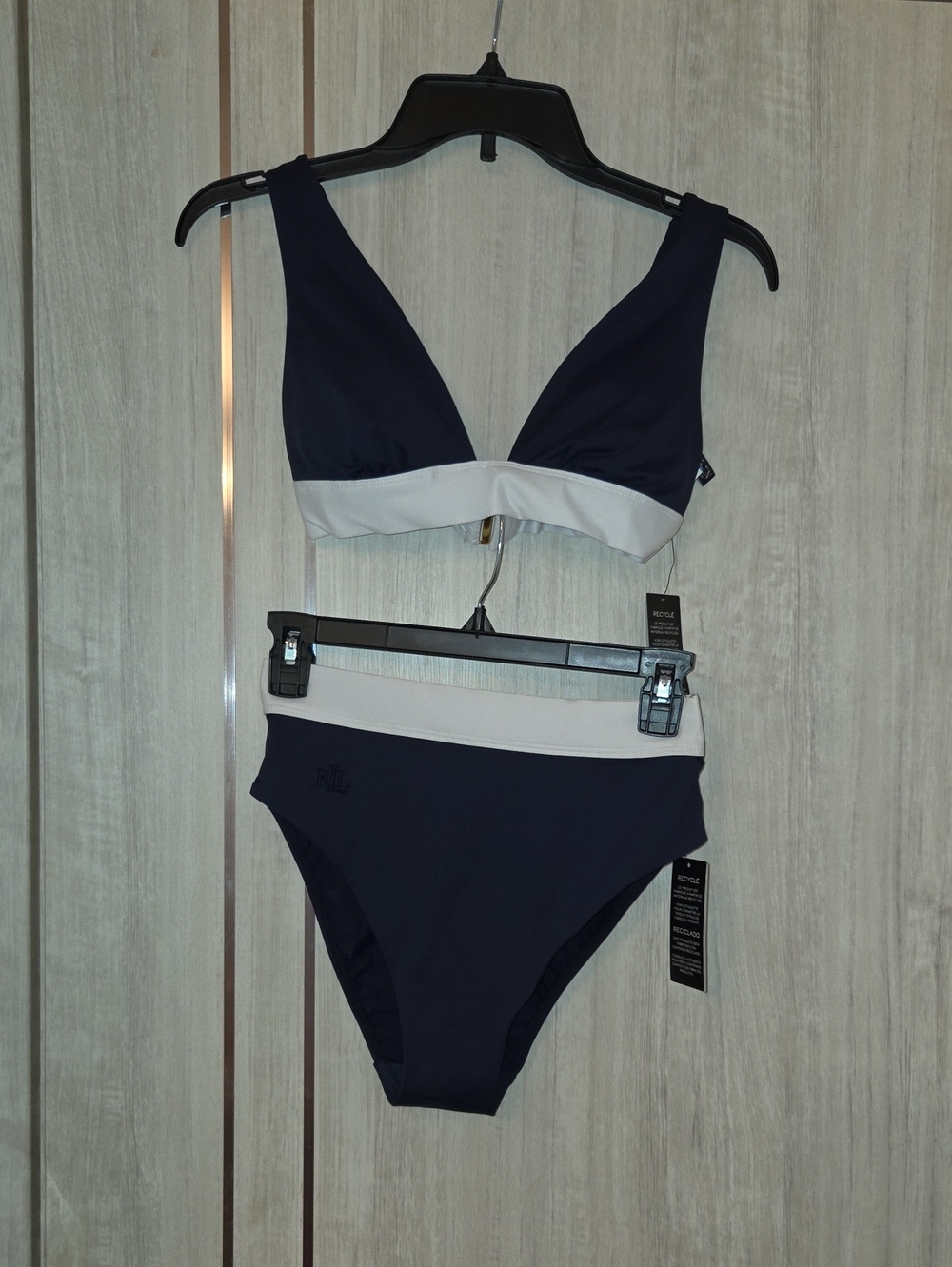 Lauren Ralph Lauren Navy and White Colorblock Bikini Set